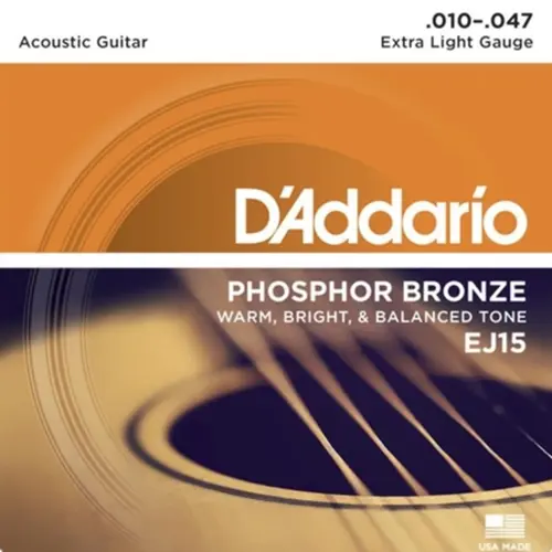 Encordoamento para Violão Aço D'ADDARIO PHOSPHOR BRONZE EJ15 Extra Light Gauge