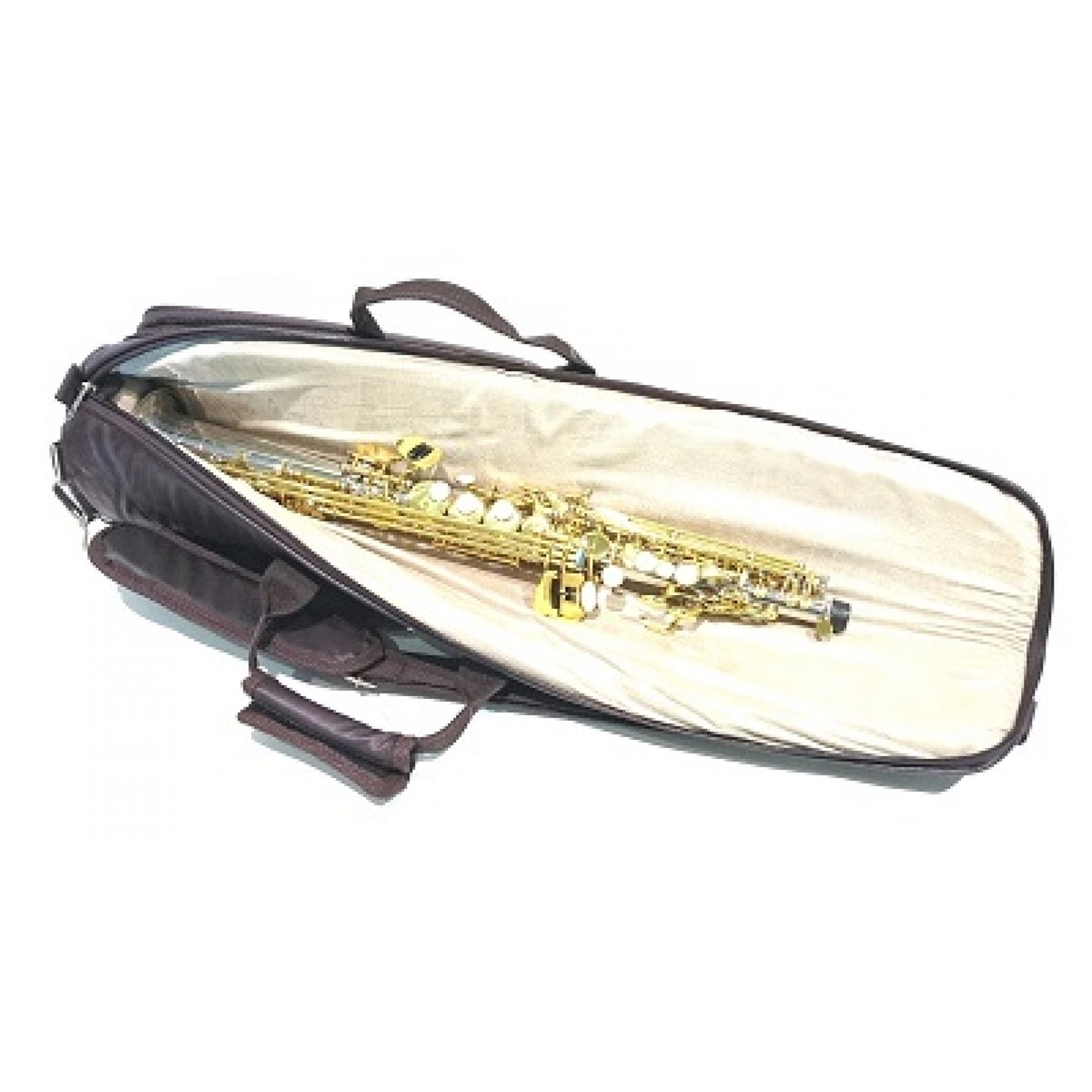 Capa Bag para Sax Soprano em Couro Ecológico Marrom FAMA Capa Bag