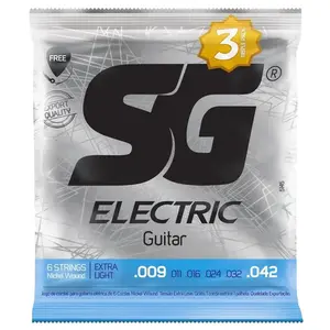 Pacote com 3 Jogos de Encordoamento para Guitarra SG 009 Aço Niquel Extra Leve