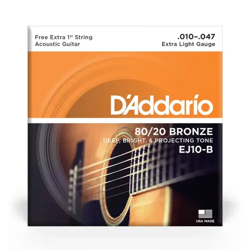 D'Addario EJ10-B Encordoamento para Violão Aço 10-47 com Corda Extra