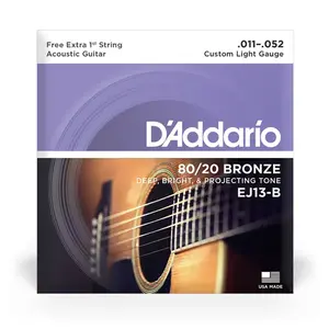 D'Addario Encordoamento Violão Aço 11-52 80/20 Bronze EJ13-B com Corda Extra